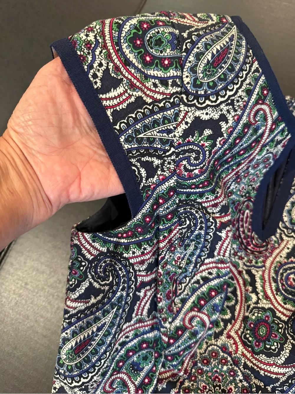 Talbots Navy Paisley Sheath Dress with Teal & Burgundy Accents